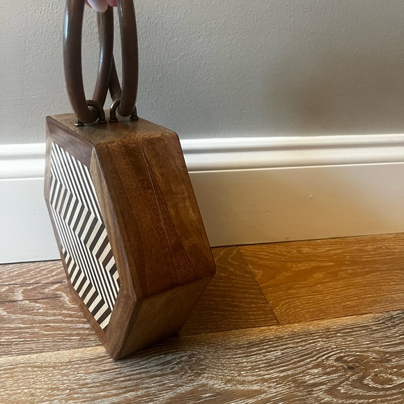 LULU Wooden Box Mini Bag Zigzag Chevron Purse‎ - Picture 5 of 11